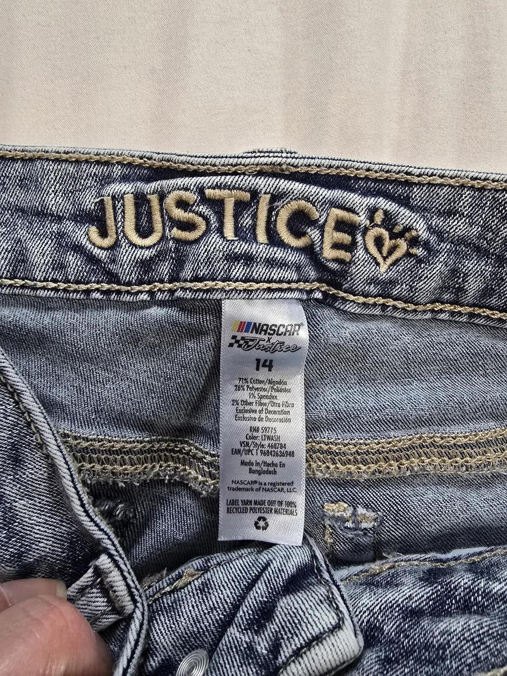 Justice x NASCAR Girls Size 14 Flare Jeans Checkered Side Stripe Racing Denim